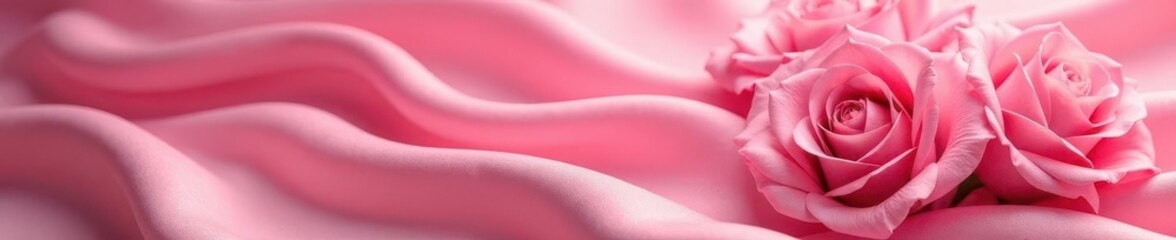 Velvet pink roses on smooth silk, soft lighting , macro, gentle light