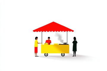 Food Cart Scene with Vibrant Colors and Steamy Delicacies