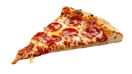 Delicious pepperoni pizza slice isolated on transparent background