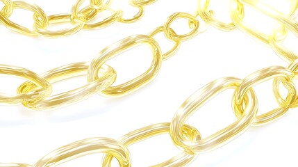 Naklejka premium Close-up of intertwined gold chains on white.