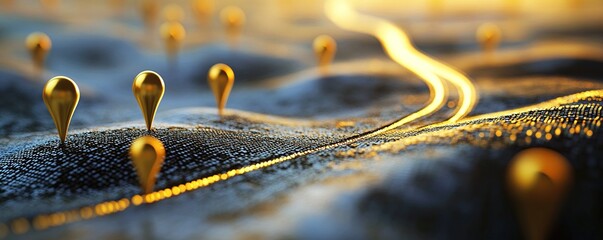 Golden Markers Trace a Path Across a Textured Surface, Illuminating a Journey of Discovery and Exploration.