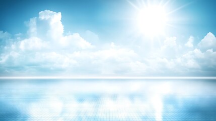 Sunny sky reflected on calm ocean.