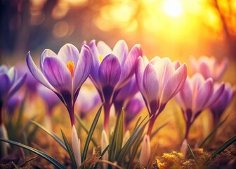 Fototapeta premium Vintage Style Crocus Flowers Spring Bloom Photography