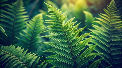 Vintage Style Green Fern Leaves Photography - Lush Foliage Background