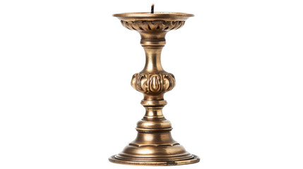 Fototapeta premium Ornate brass candlestick holding a single candle on transparent background