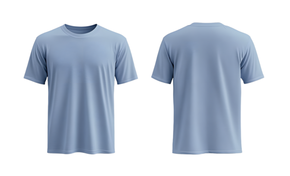 template for a plain light blue t-shirt mockup, featuring both front and back views on a clear background