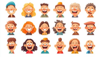 Fototapeta premium Happy Cartoon Children Faces