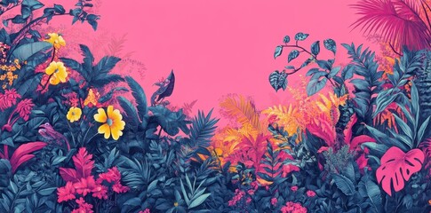 Obraz premium A vibrant illustration of lush colorful jungle plants in bloom
