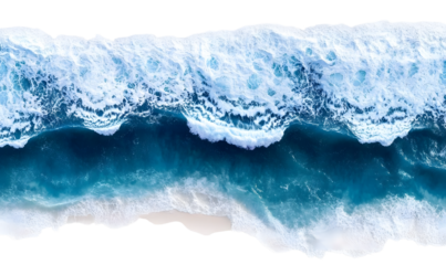 top view ocean blue wave beach isolated on transparent background