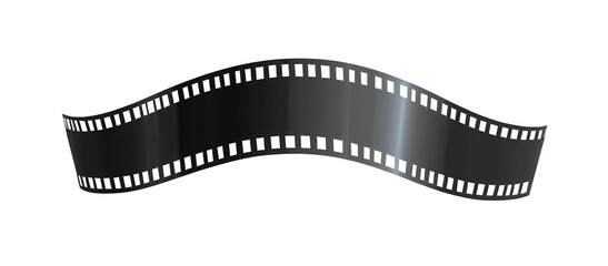 Curved film strip illustration with simple black line and white outline on a transparent background.