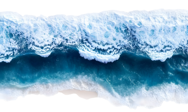 top view ocean blue wave beach isolated on transparent background