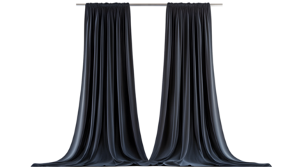 Elegant black velvet curtains hanging down with dramatic folds ideal for luxury home interior design stage decor or stylish window treatment presentation
