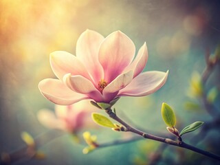 Fototapeta premium Vintage Style Photo: Delicate Tiny Magnolia Bloom in Soft Light
