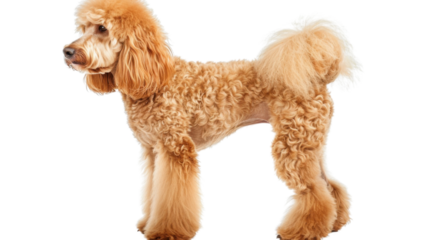 Adorable golden doodle dog standing on transparent background