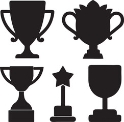  Black trophy icon set silhouette vector on white background