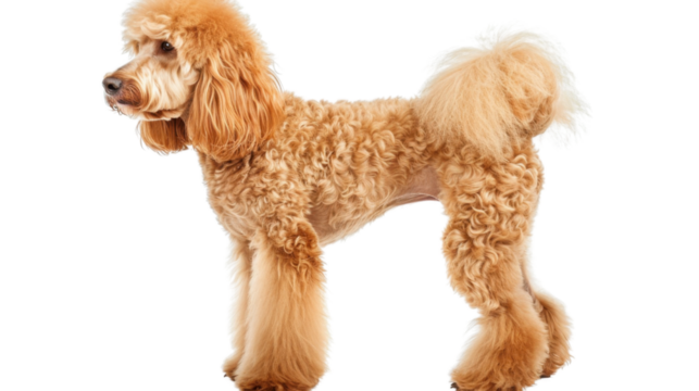 Adorable golden doodle dog standing on transparent background
