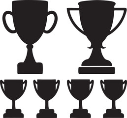  Black trophy icon set silhouette vector on white background