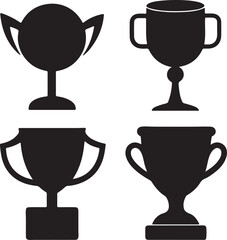  Black trophy icon set silhouette vector on white background