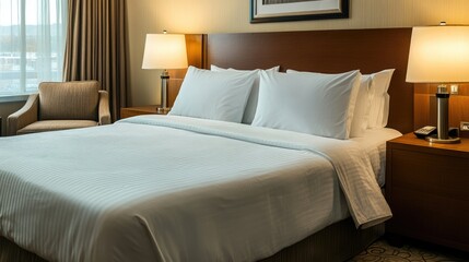 High-end hotel bed setup with rich fabrics, sleek furniture, and a tranquil atmosphere.