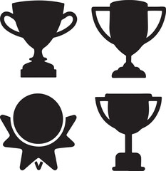  Black trophy icon set silhouette vector on white background