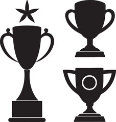  Black trophy icon set silhouette vector on white background