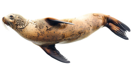 Sea lion in a playful pose on a white background isolated