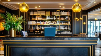 Hospitality training materials neatly arranged on a modern hotel desk.