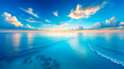 Fototapeta premium Tranquil Blue Ocean Meeting the Sky with Stunning Cloud Reflections