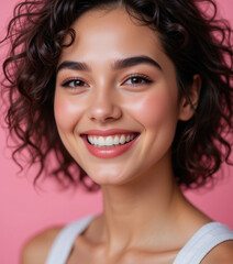 Smiling Woman with Perfect White Teeth, Happy Teeth Model Laughing.