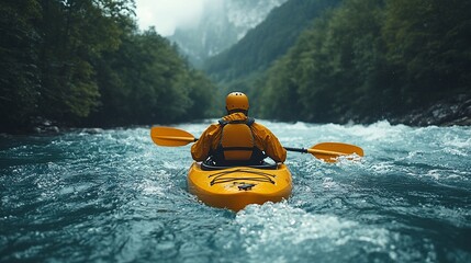 Kayaker navigating rapids