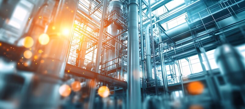 A Stunning Panoramic View of a Chemical Processing Facility in Action with Daily Operations in Full Swing