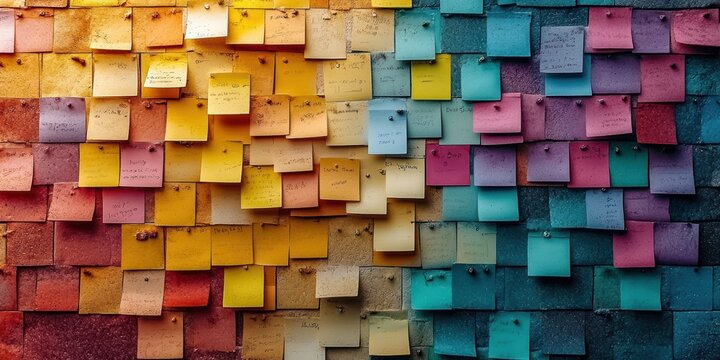 A vibrant board filled with colorful sticky notes showcasing ideas, reminders, and reflections related to psychology