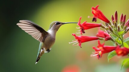 Naklejka premium Hummingbird in Vibrant Flowers