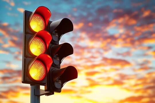 Amber traffic light sunset sky