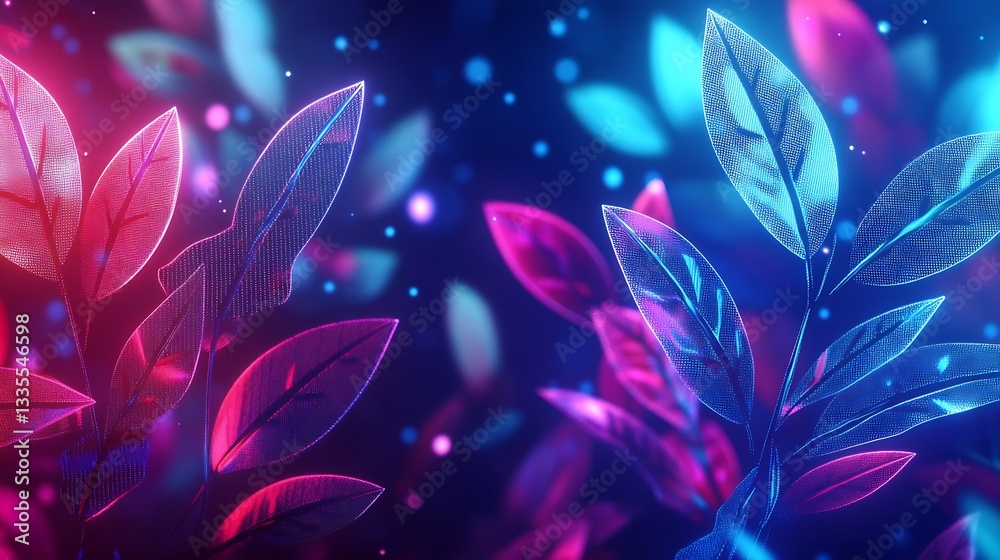 Aufkleber vibrant digital composition of neon leaves highlighting intricate natural details in a colorful back