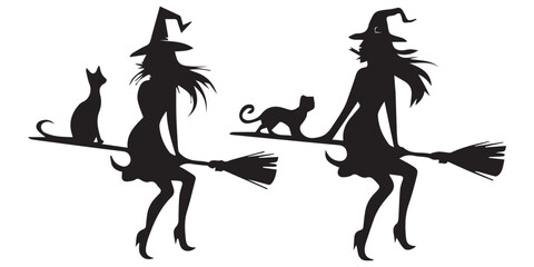 Collection of Silhouettes Witch with a Broom
