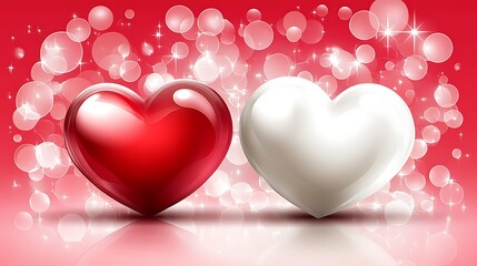 Red and white hearts, bokeh background