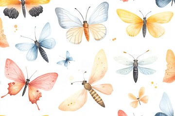 Charming watercolor pastel butterflies, dragonflies, and bees clipart collection for web design
