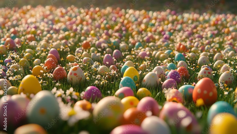 Aufkleber colorful assortment of decorated easter eggs scattered across a grassy field in spring : generative 