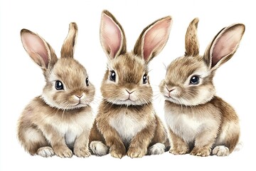 Fototapeta premium Captivating and Charming Watercolor Illustration of Three Bunnies Perfect for Whimsical Decor in Kids Rooms : Generative AI