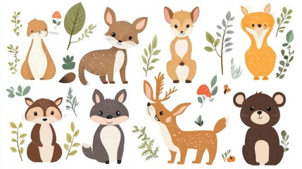 Fototapeta premium Cute Forest Animal Illustrations
