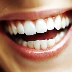 Fototapeta premium Close-up of a smiling woman's bright teeth