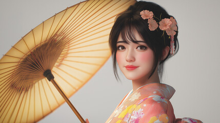 着物姿のアジア人女性のイラスト