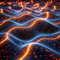 Incredible blue and orange glowing wave patterns in 3D image