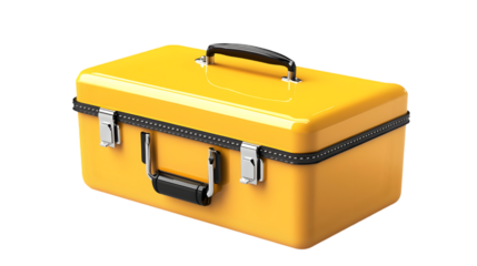 Sturdy yellow metal toolbox with a black handle and secure clasps, designed for organizing and carrying tools, ideal for home improvement, DIY projects, and professional use in various work environmen