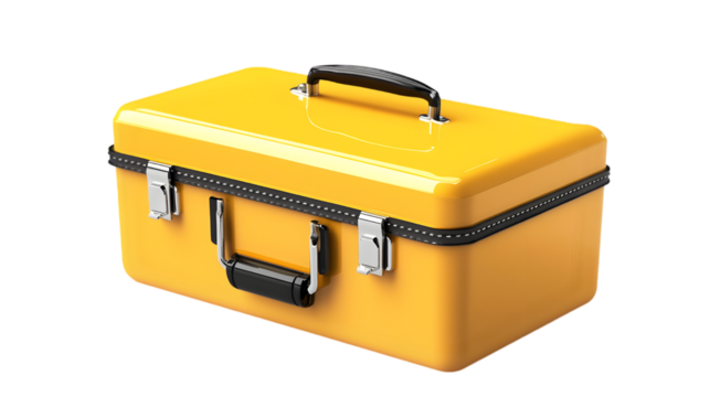 Sturdy yellow metal toolbox with a black handle and secure clasps, designed for organizing and carrying tools, ideal for home improvement, DIY projects, and professional use in various work environmen