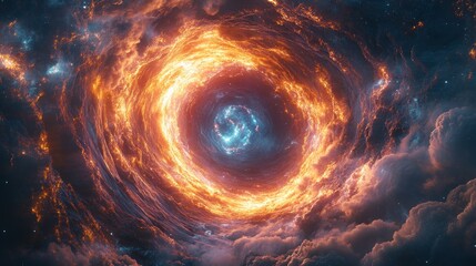 Obraz premium Fiery cosmic vortex swirling through nebula