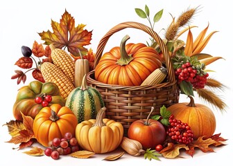 Vintage Thanksgiving Day Elements: Autumn Leaves, Pumpkins, Cornucopias & More!