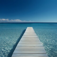 Obraz premium Wooden Pier Extending into Calm Turquoise Ocean Water Under Blue Sky
