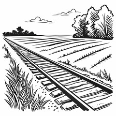 vintage Vector Rail line goes through the field